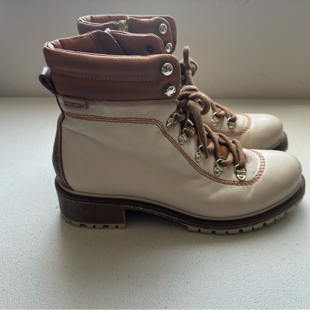 Pikolinos Aspe W9Z-8634C1 lace-up ankle boots in cream/brown leather women’s - Picture 2 of 13